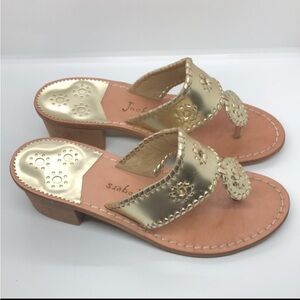 Jack Rogers Women’s Gold Leather Thong Sandals 2” Heel New Without Box Size 10